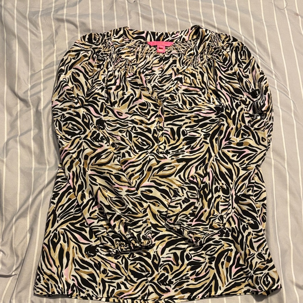 Lilly Pulitzer Black and White Zebra Print Blouse
